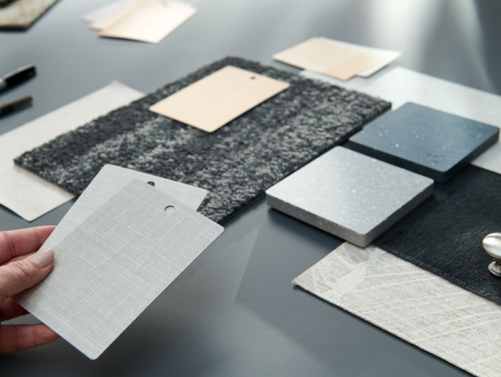 Table with grey and beige samples