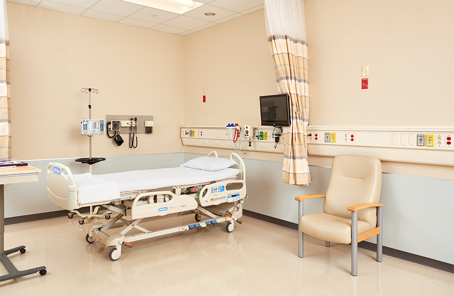 Fully functional hospital room featuring HardStop® Decorative Protection Panels